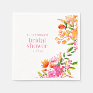 Servilleta De Papel Tendencias Modernas Rosa Naranja Acuarela Floral D