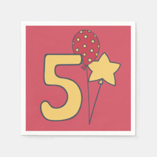 Servilleta De Papel Tengo cinco años - Cute Balloon Yellow y Red quint