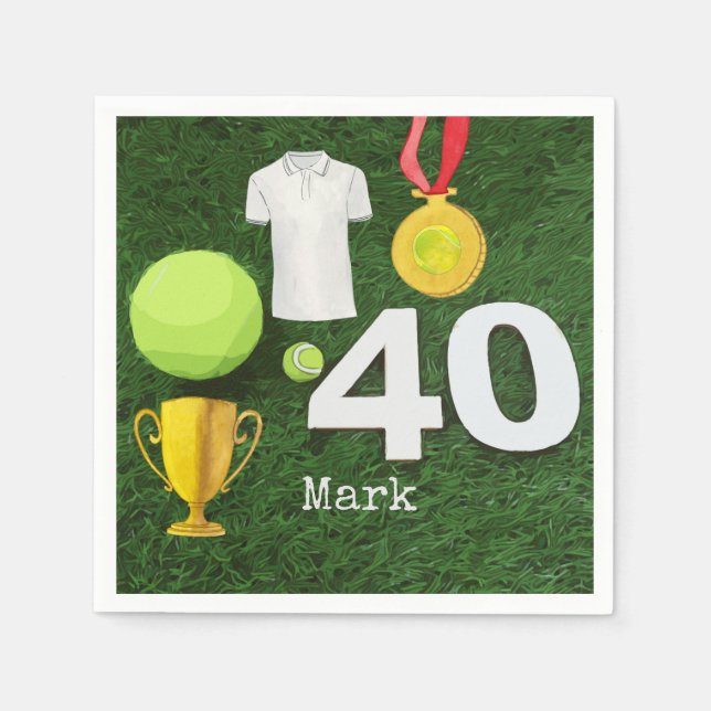 Servilleta De Papel Tenis 40º cumpleaños con pelota de tenis en verde (Anverso)