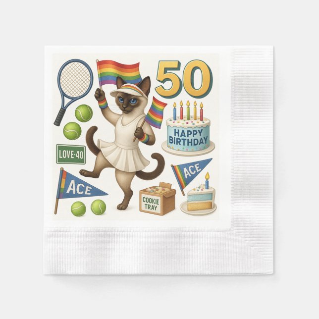 Servilleta De Papel Tenis 50 años para los amantes del gato (Anverso)