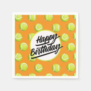 Servilleta De Papel Tenis Feliz Cumpleaños con pelota en naranja