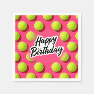 Servilleta De Papel Tenis Feliz Cumpleaños con pelota sobre rosa