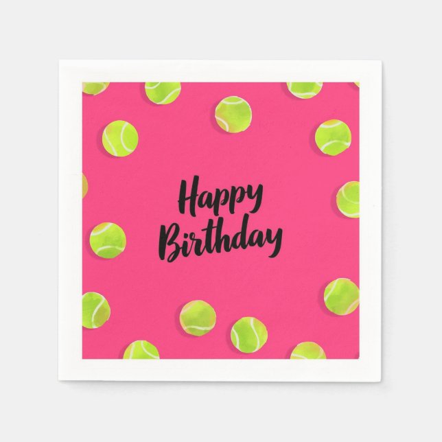 Servilleta De Papel Tenis Feliz Cumpleaños con pelotas (Anverso)