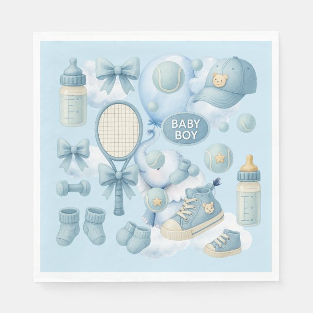 Servilleta De Papel Tennis Baby Shower para Baby Boy con temática azul (Anverso)