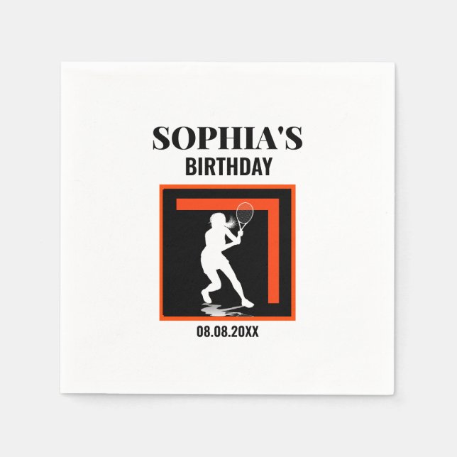 Servilleta De Papel Tennis Birthday, Tennis Girl Player  (Anverso)
