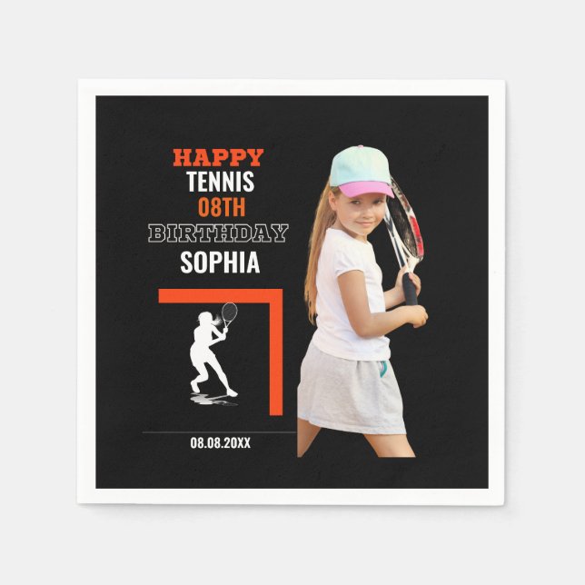 Servilleta De Papel Tennis Birthday, Tennis Girl Player  (Anverso)