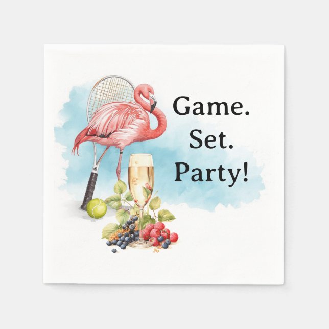 Servilleta De Papel Tennis Flamingo Napkins with Racket and Ball  (Anverso)