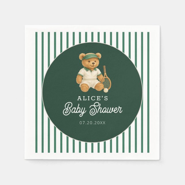 Servilleta De Papel Tennis Preppy Bear Green Baby Shower (Anverso)