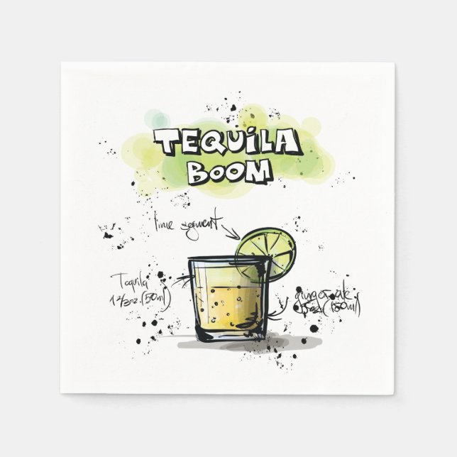 Servilleta De Papel Tequila Boom Bebe Receta Cóctel Napkin (Anverso)