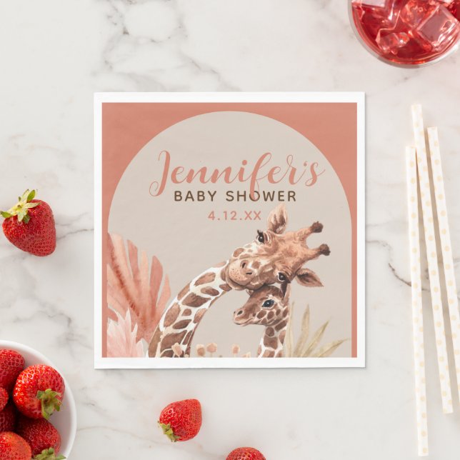 Servilleta De Papel Teracotta Boho Giraffe Baby Shower Paper Napkins (In situ)