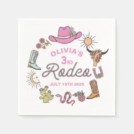 Servilleta De Papel Tercer cumpleaños de Rodeo Rosa Occidental Cowboy
