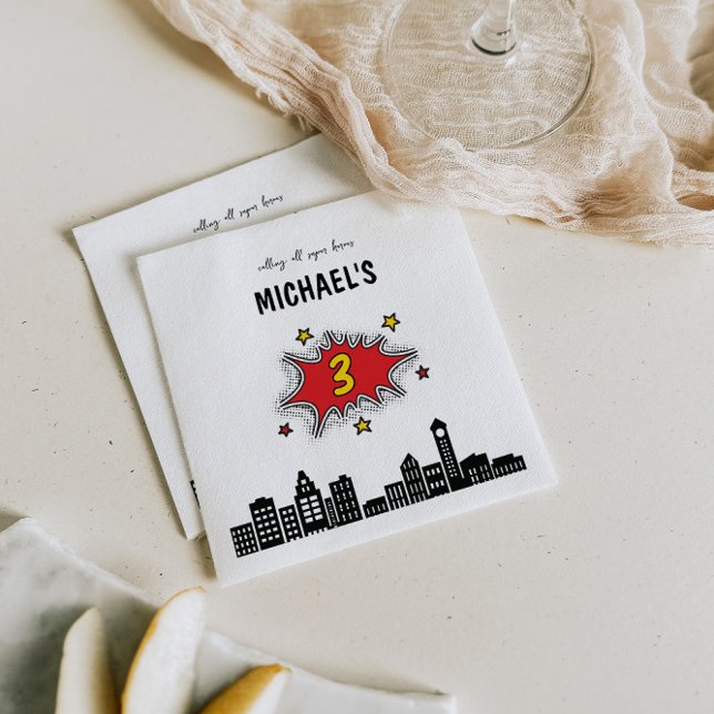 Servilleta De Papel Tercer cumpleaños de superhéroes dinámicos (Subido por el creador)