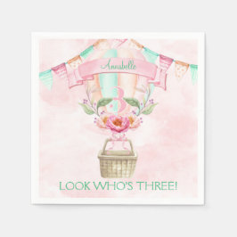 Servilleta De Papel Tercer cumpleaños Hot Air Balloon Mint Peach