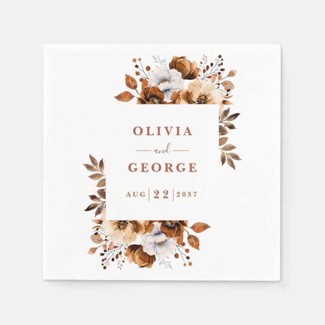 Servilleta De Papel Terracota Elegante País Boda Floral Napkin (Anverso)