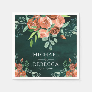 Servilleta De Papel Terracota Floral Esmeralda Naranja Quemada Boda