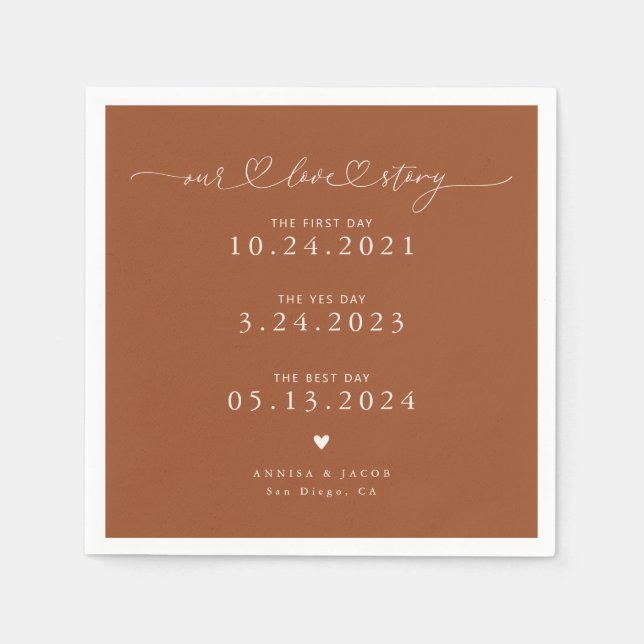 Servilleta De Papel Terracota Nuestra Historia de Amor Script Boda (Anverso)