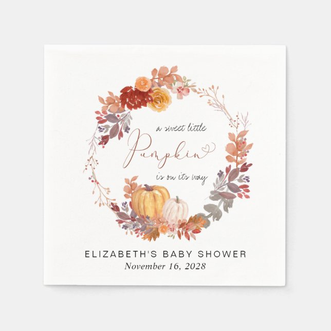 Servilleta De Papel Terracota Pumpkin Watercolor Baby Shower (Anverso)