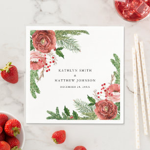 Servilleta De Papel Terracota Rubor Pink Floral Pine Boda de Invierno