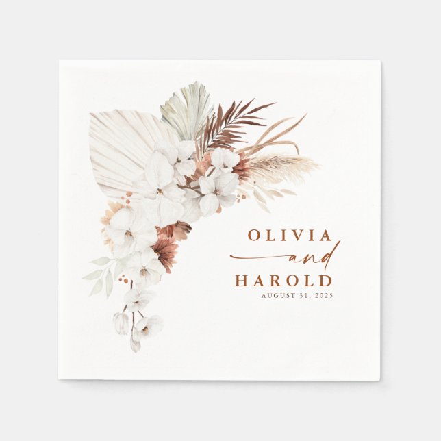 Servilleta De Papel Terracota y Flores Blancas Boho Elegant Wedding (Anverso)
