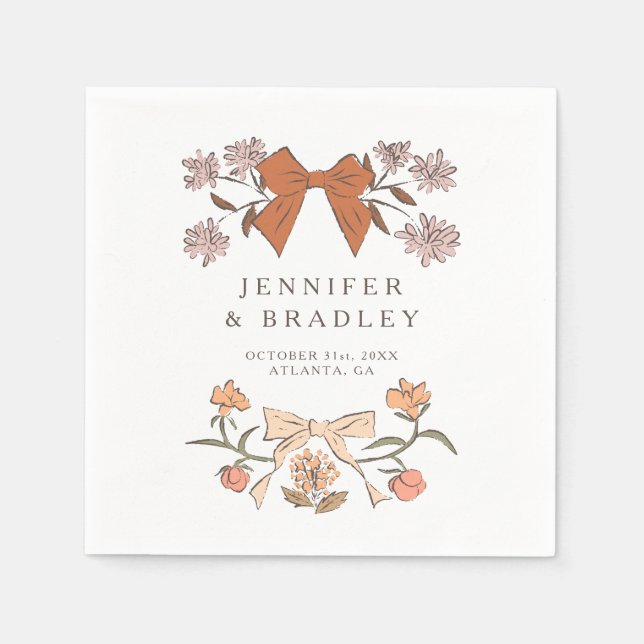 Servilleta De Papel Terracotta Boho Ribbons and Flowers Boda (Anverso)