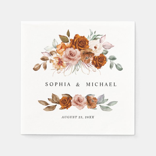 Servilleta De Papel Terracotta Burnt Orange Floral Wedding (Anverso)