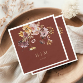 Servilleta De Papel Terracotta Caída Monograma Floral Boda