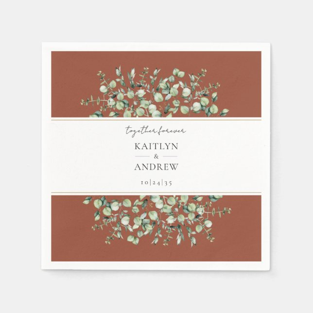 Servilleta De Papel Terracotta Eucalyptus Together Forever Boda (Anverso)