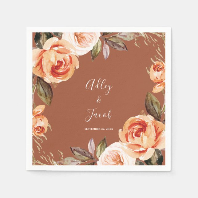 Servilleta De Papel Terracotta Fall Boho Boda Floral (Anverso)