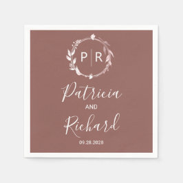 Servilleta De Papel Terracotta faux Relieve metalizado Monograma Boda 