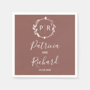 Servilleta De Papel Terracotta faux Relieve metalizado Monograma Boda 