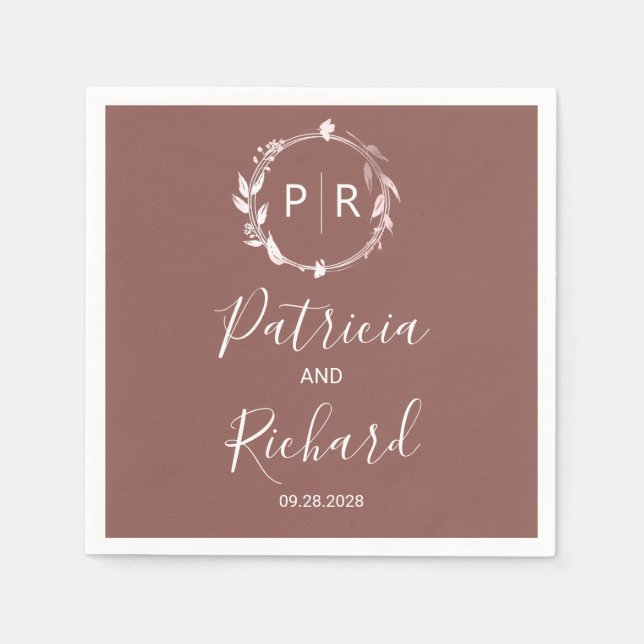 Servilleta De Papel Terracotta faux Relieve metalizado Monograma Boda  (Anverso)