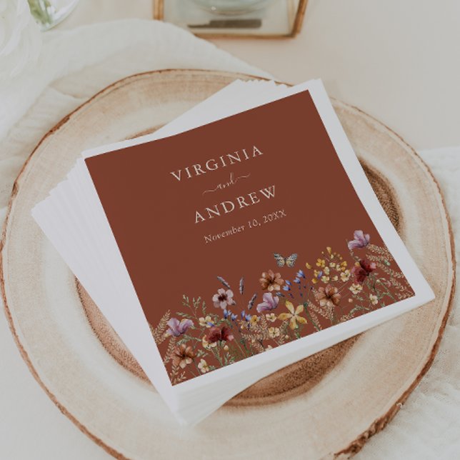 Servilleta De Papel Terracotta Floral Boho Boda (Terracotta Floral Boho Wedding Napkins by Painted Paperie
)