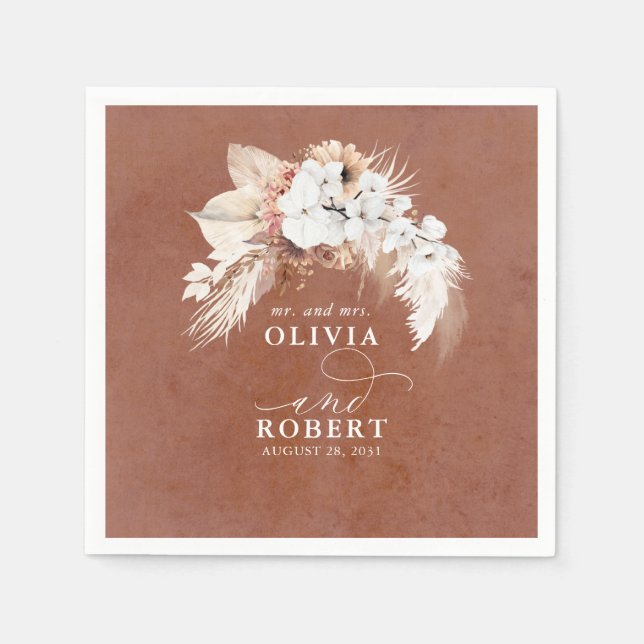 Servilleta De Papel Terracotta Floral Elegante Boho Boda (Anverso)