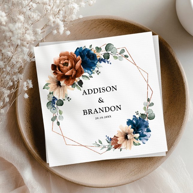 Servilleta De Papel Terracotta Navy Blue Greenery Boda geométrica Na (Terracotta Navy Blue Greenery Geometric Wedding Na Napkins)