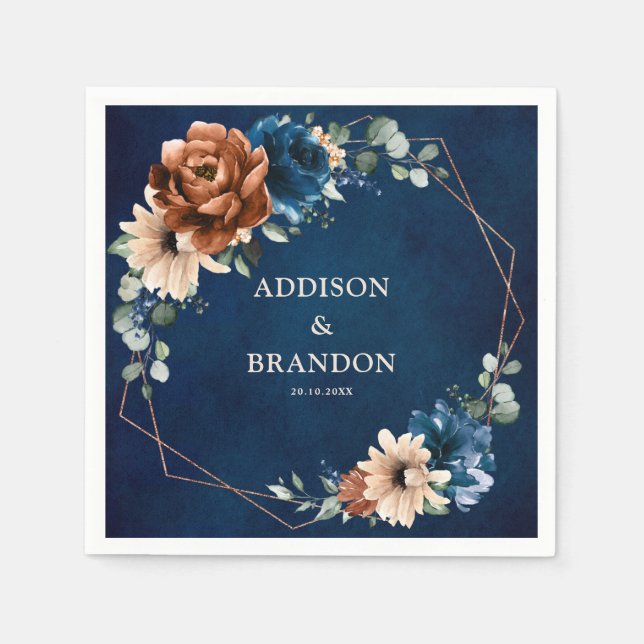 Servilleta De Papel Terracotta Navy Blue Greenery Boda geométrica Na (Anverso)