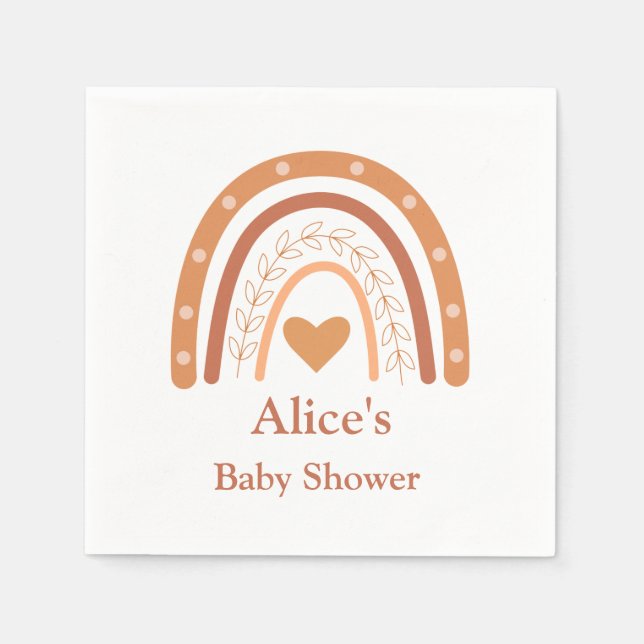 Servilleta De Papel Terracotta Neutral boho arcoíris Baby Shower  (Anverso)