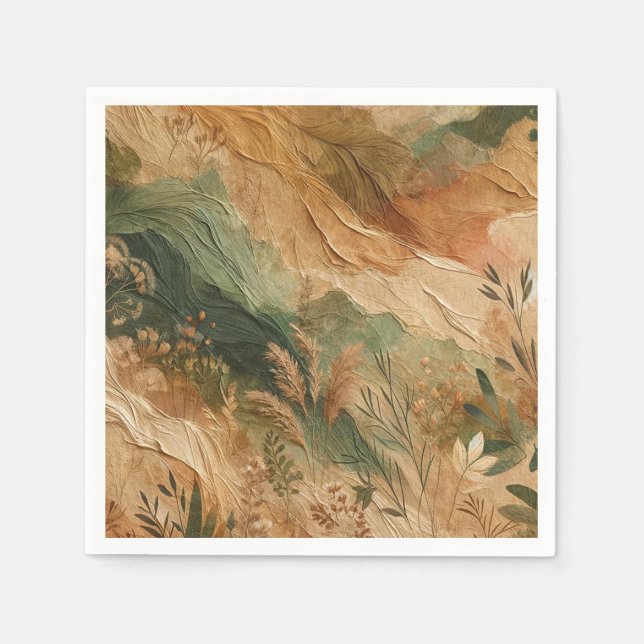 Servilleta De Papel Terracotta Peach Flores Presionadas Boho Boda (Anverso)