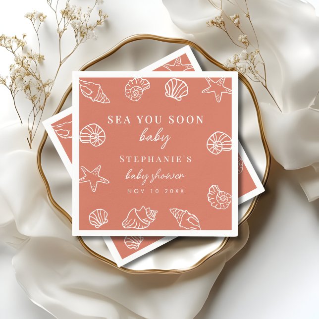 Servilleta De Papel Terracotta Sea You Soon Coastal Beach Baby Shower (Subido por el creador)