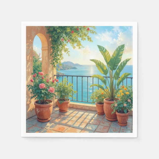 Servilleta De Papel Terraza Soleada junto al Mar (Anverso)