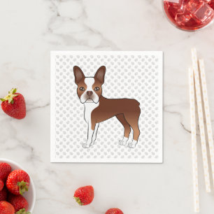 Servilleta De Papel Terrier de Boston de dibujos animados rojo y blanc