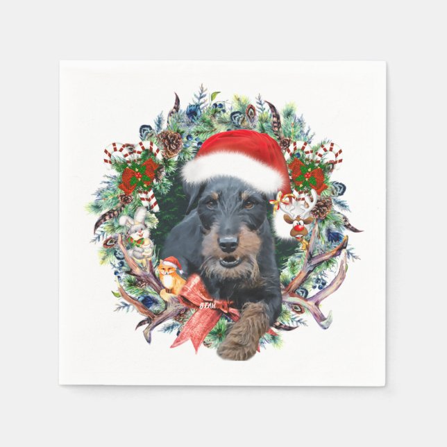 Servilleta De Papel Terrier de caza,Feliz Navidad (Anverso)