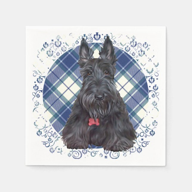 Servilleta De Papel Terrier Escocés sobre Tartán (Anverso)