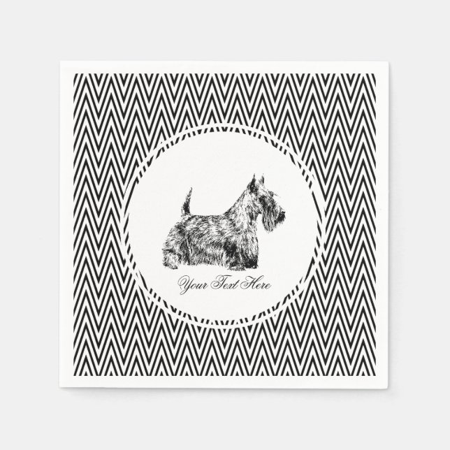 Servilleta De Papel Terrier Escocés y Chevron Personalizado (Anverso)