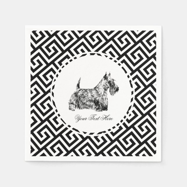 Servilleta De Papel Terrier Escocés y Llave Griega Personalizable (Anverso)