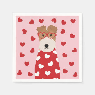 Servilleta De Papel Terrier Fox de Alambre Perro Corazón Gafas Rosa Ro