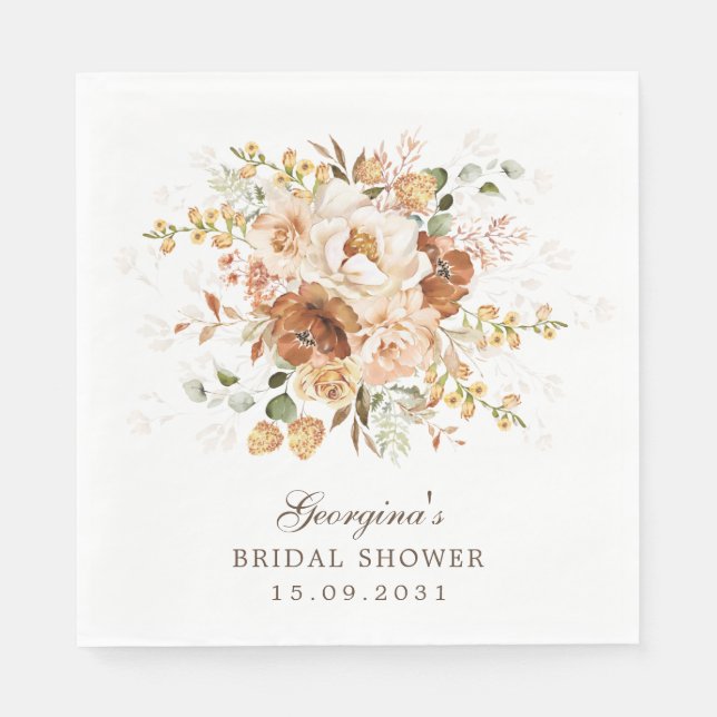 Servilleta De Papel Terroso Boho Terracota Naranja Floral Jardín Quema (Anverso)