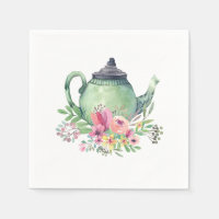 Tetera acuarela verde y floral