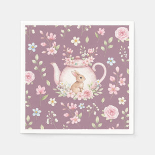 Servilleta De Papel Tetera conejito lindo floral rosa primavera