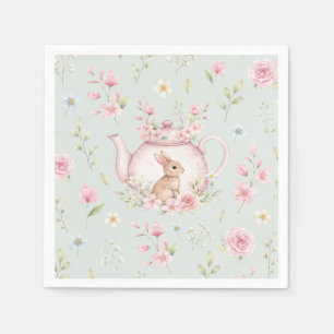 Servilleta De Papel Tetera de conejito lindo Floral Rosa Primavera
