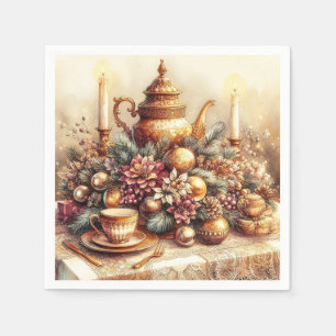 Servilleta De Papel Tetera de oro victoriano elegante con flores de Na